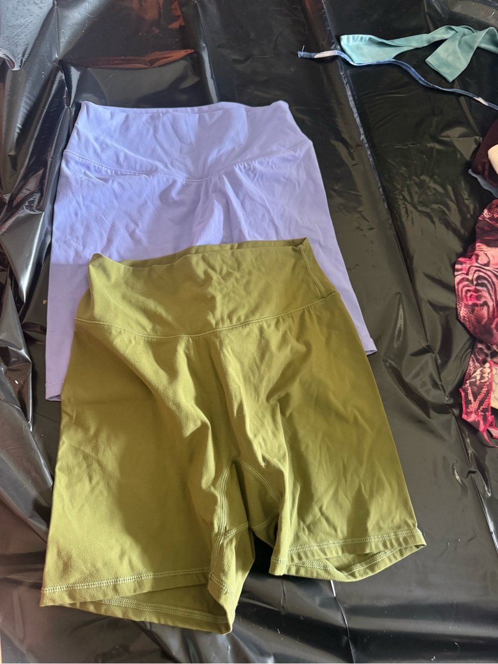 Women’s High-Waist Active Bike Shorts — Olive Green and Lavender